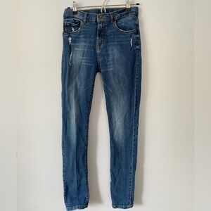 Zara Kids Skinny Fit Size 13/14 Adjustable Waist Denim Blue Jeans Distressed